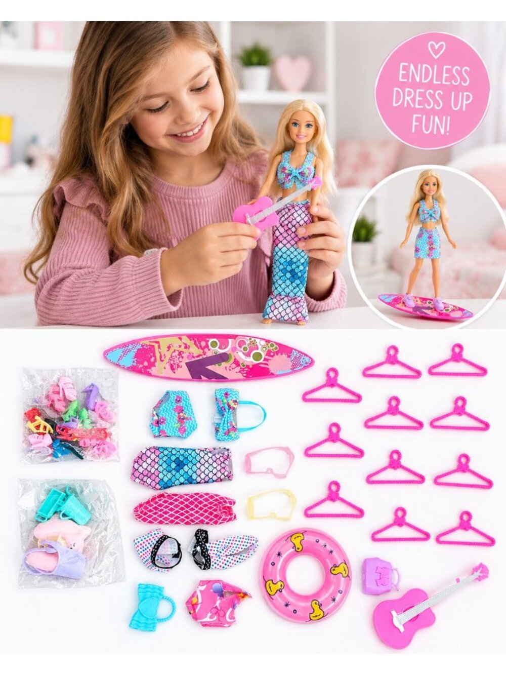 Fashion Doll Clothes Accessories Lot 11.5" Doll Outfits Hangers Shoes Skateboard